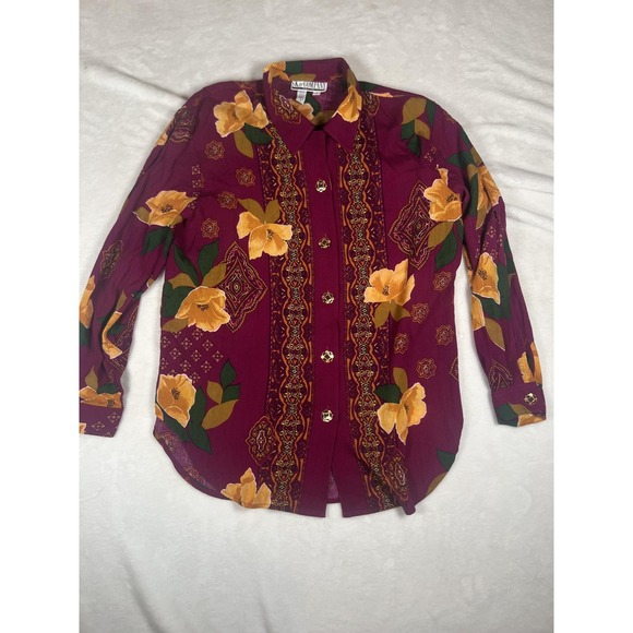 Source Unknown Tops - Vintage SK‎ & Company Shirt Womens Petite Small Floral Long Sleeve Button Up 90s